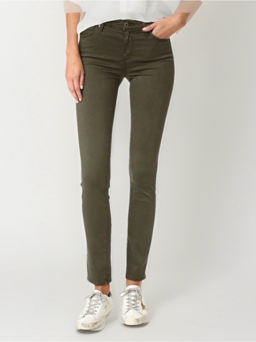 AG Adriano Goldschmied The Prima Mid Rise Cigarette Jeans Olive Green 28R USA